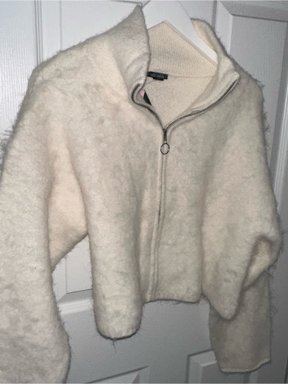 Off White Fuzzy Full Zip Jacket